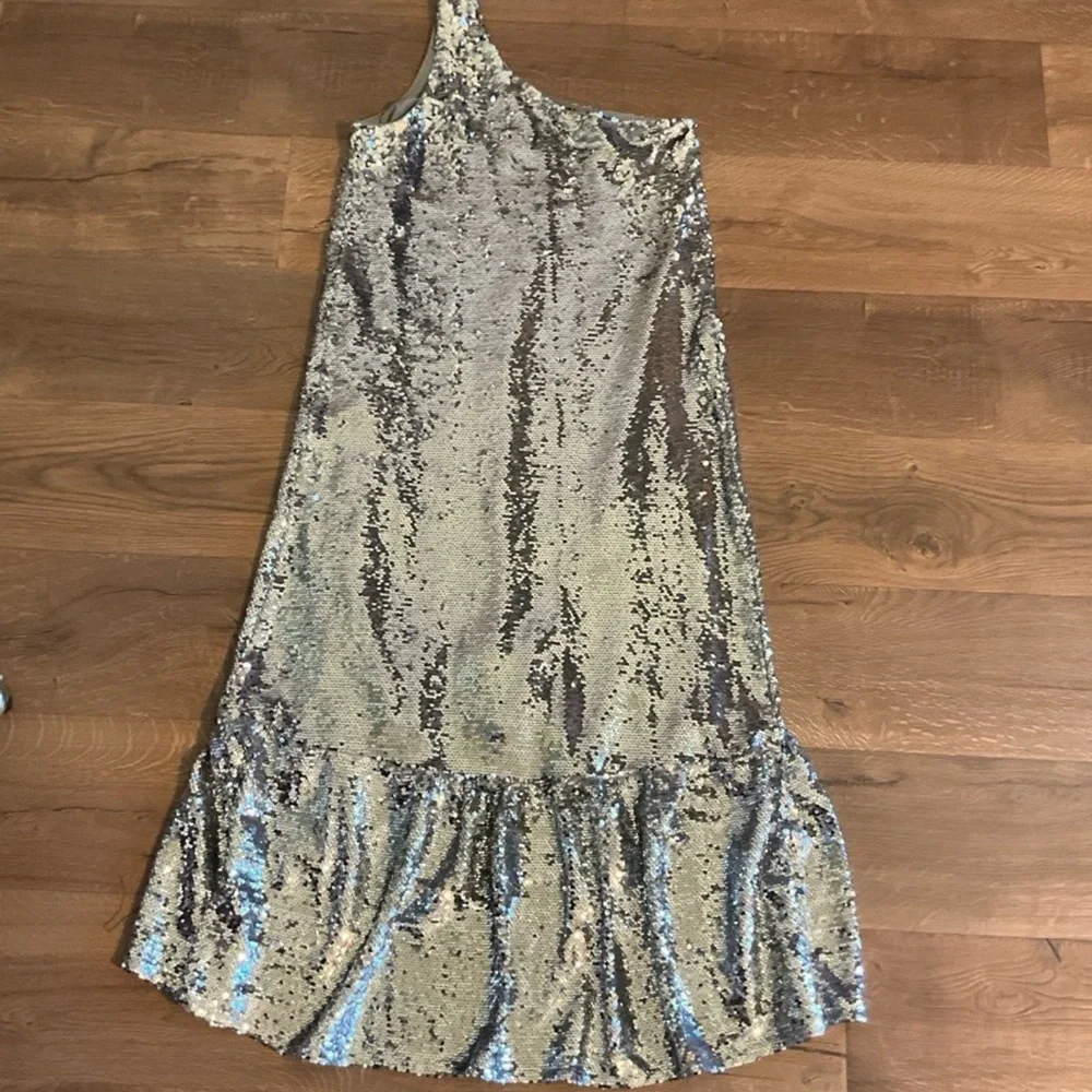 Anthropologie Metallic One-Shoulder Dress - Picture 7 of 12